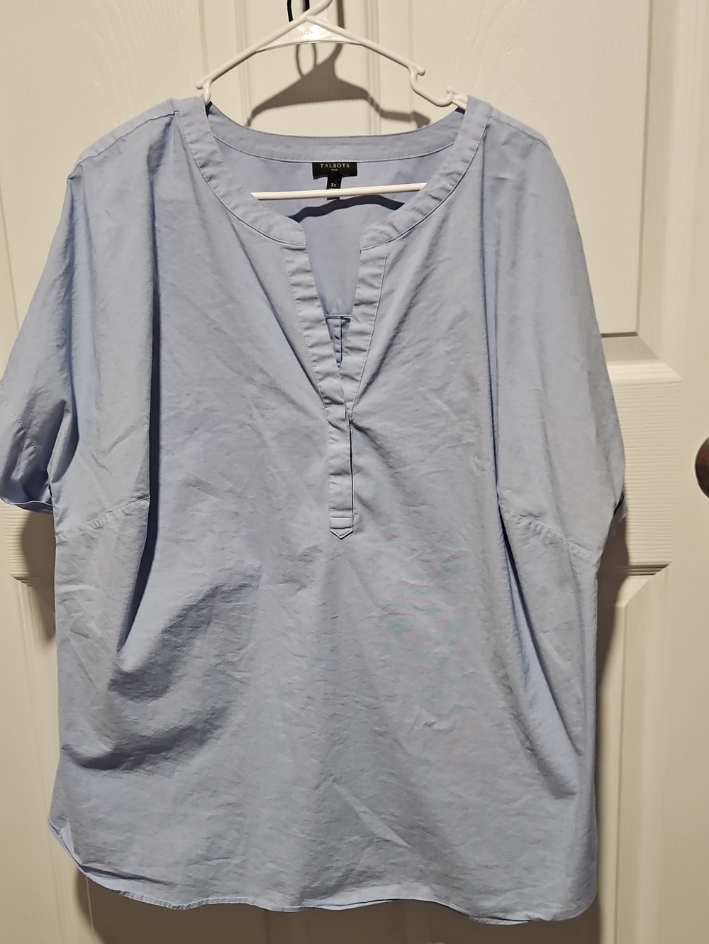 Talbots Pale Blue Cotton Split-Neck Blouse